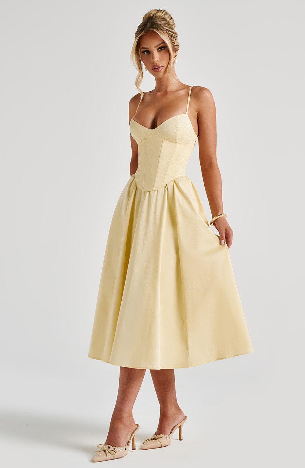 M.T Women's Dress Mariella Corset Midi Lemon Cotton Voile Party BBF3431-D