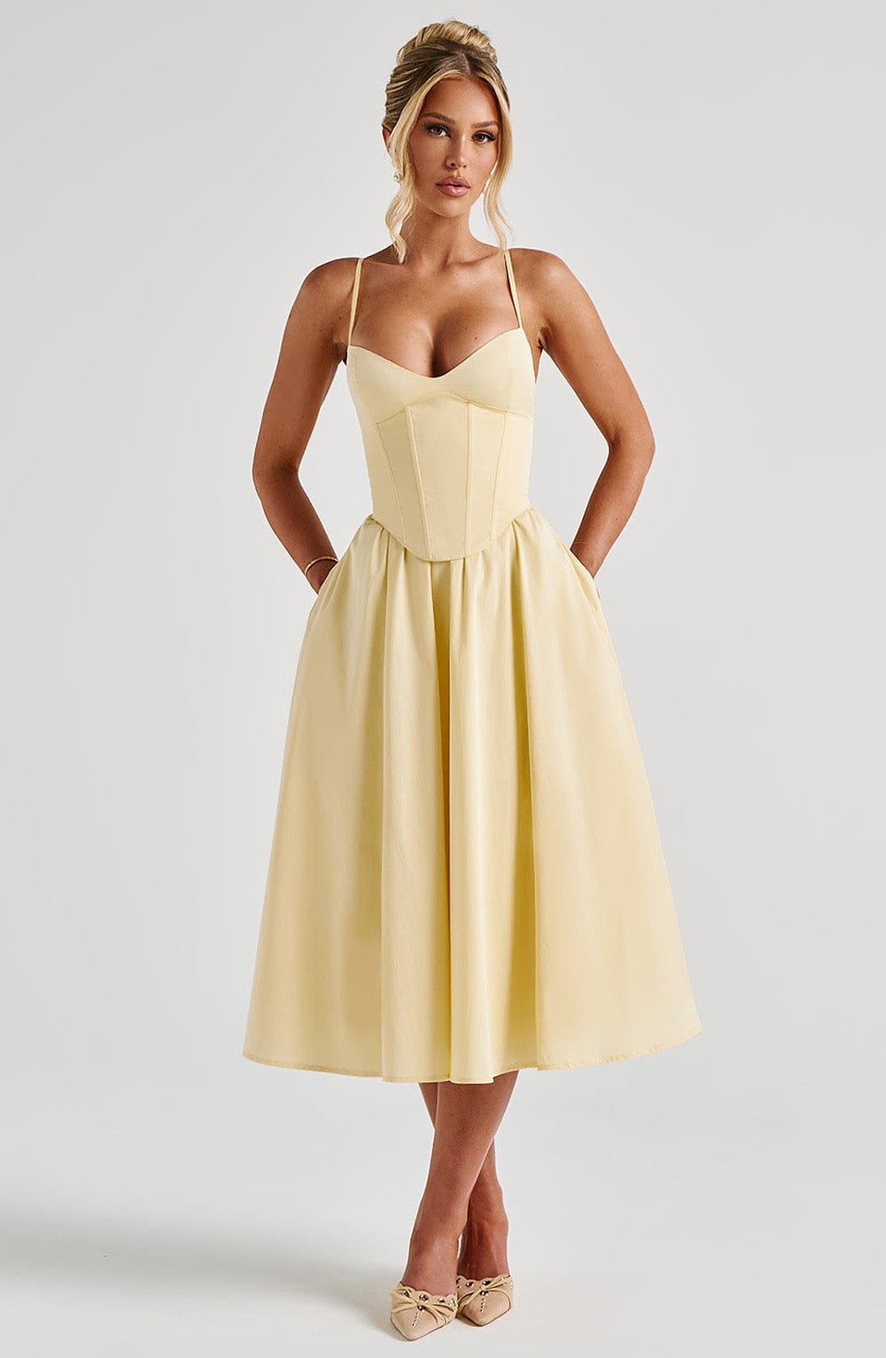 M.T Women's Dress Mariella Corset Midi Lemon Cotton Voile Party BBF3431-D