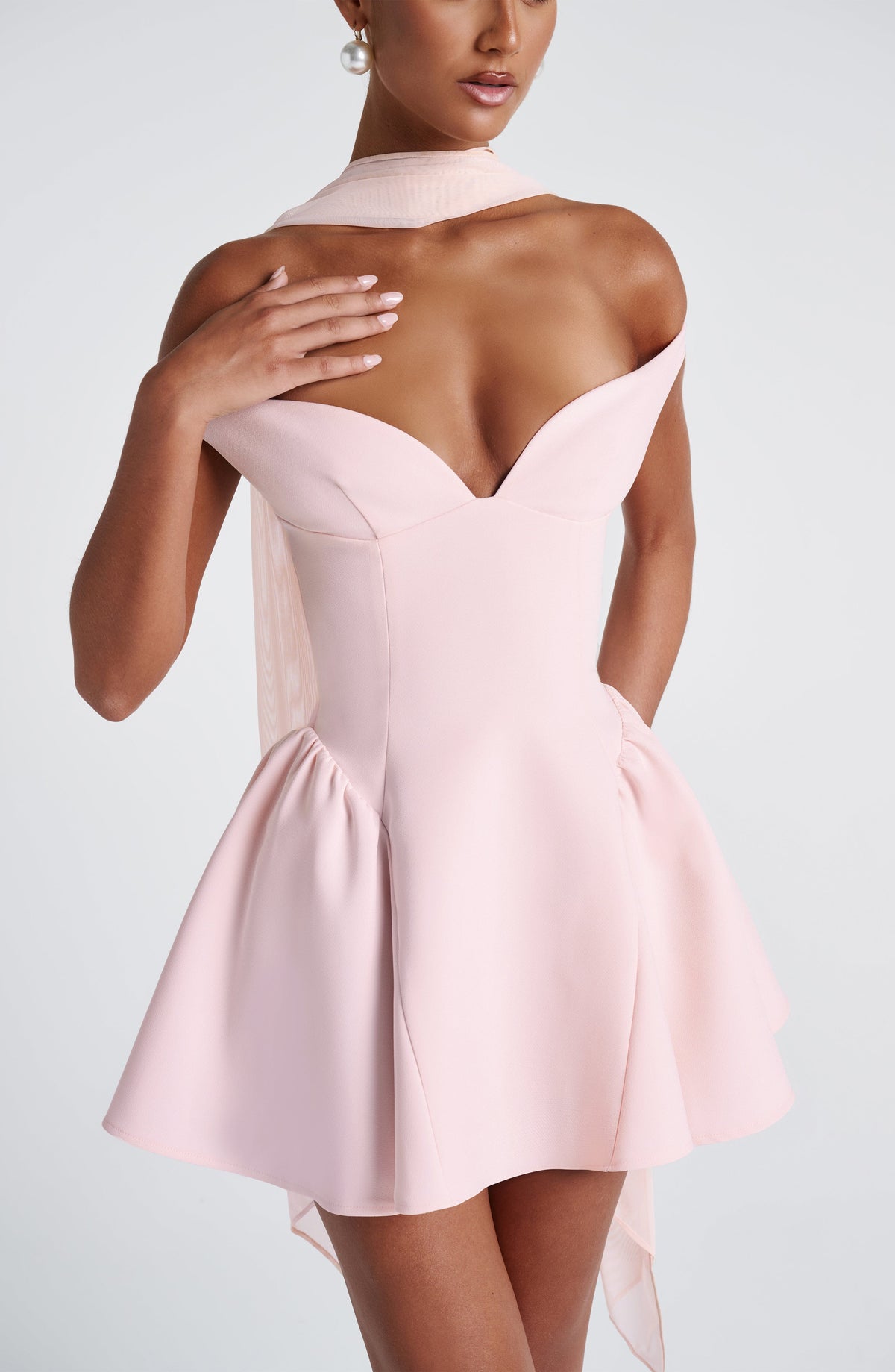 R.F Women's Dress Marla Mini Bardot Blush Crepe Cocktail