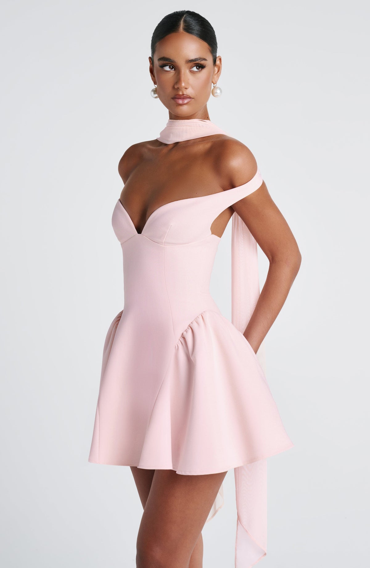 R.F Women's Dress Marla Mini Bardot Blush Crepe Cocktail