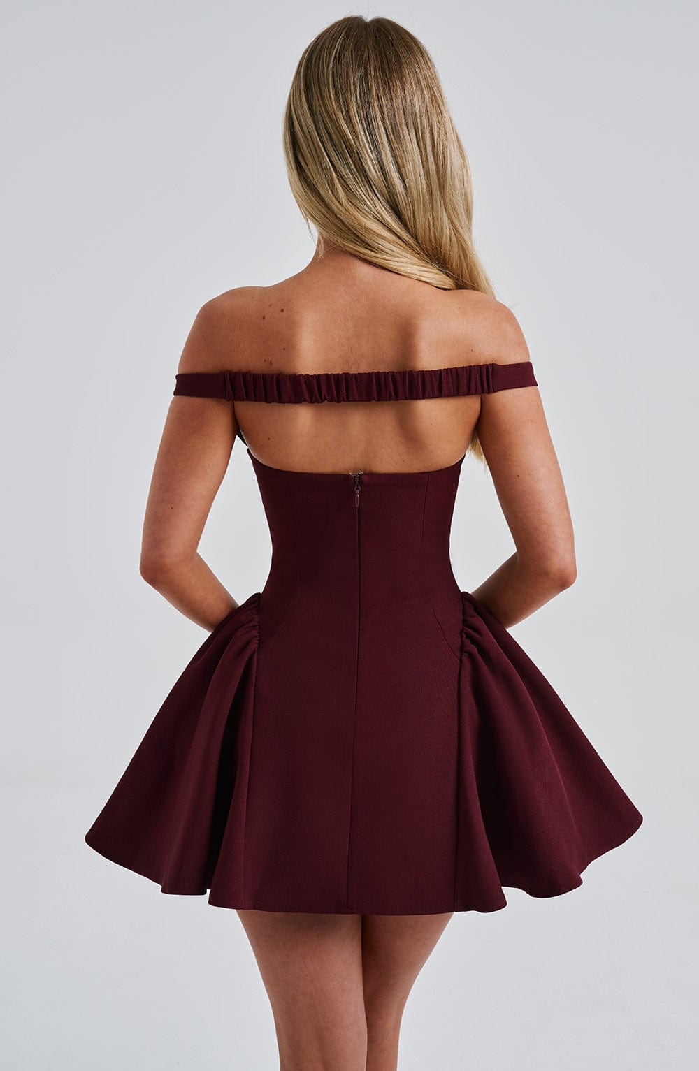 R.F Women's Dress Bardot Cherry Lacquer Crepe Cocktail