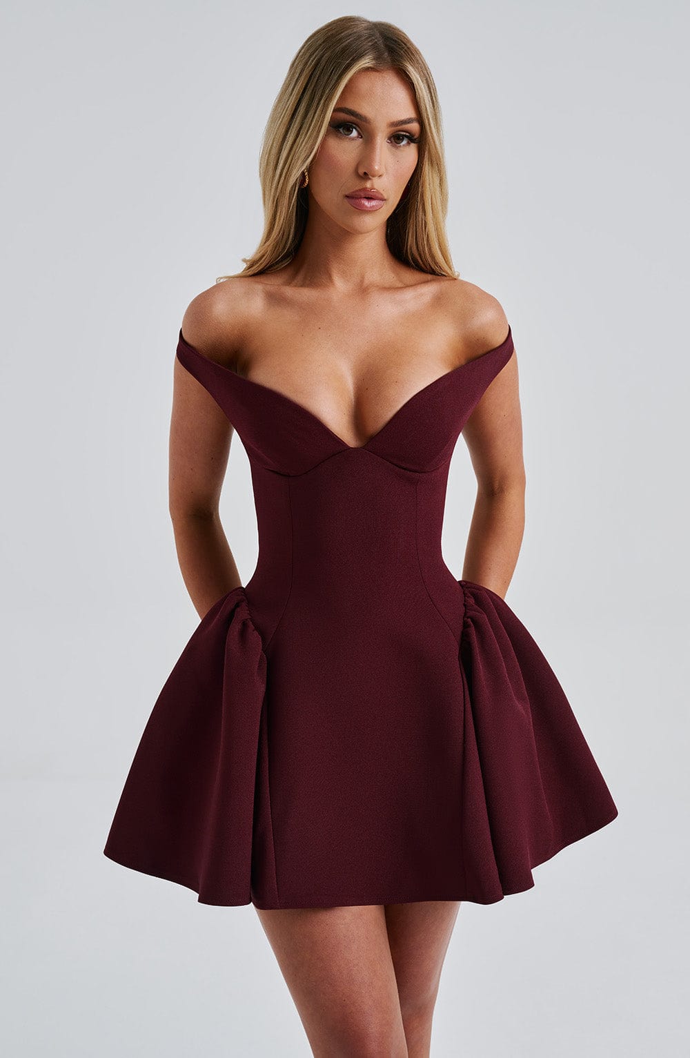 R.F Women's Dress Bardot Cherry Lacquer Crepe Cocktail