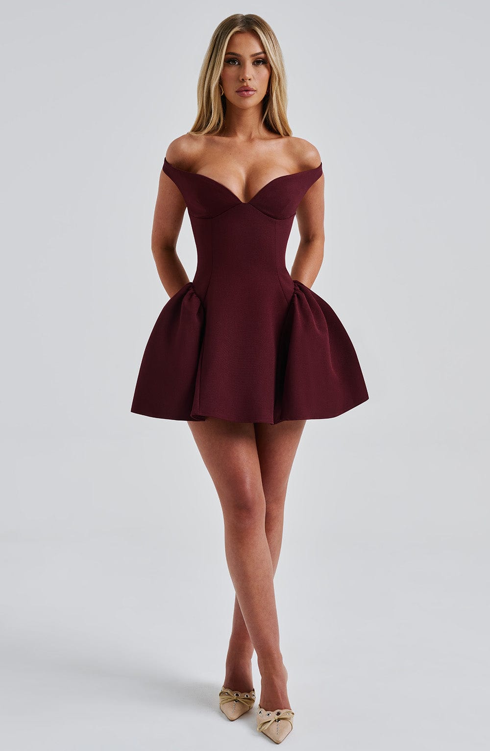 R.F Women's Dress Bardot Cherry Lacquer Crepe Cocktail