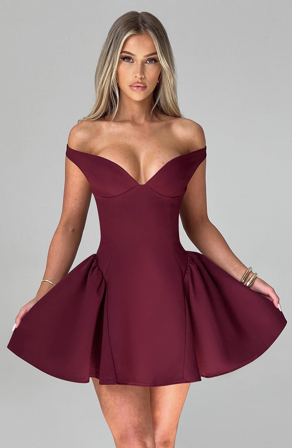 R.F Women's Dress Bardot Cherry Lacquer Crepe Cocktail