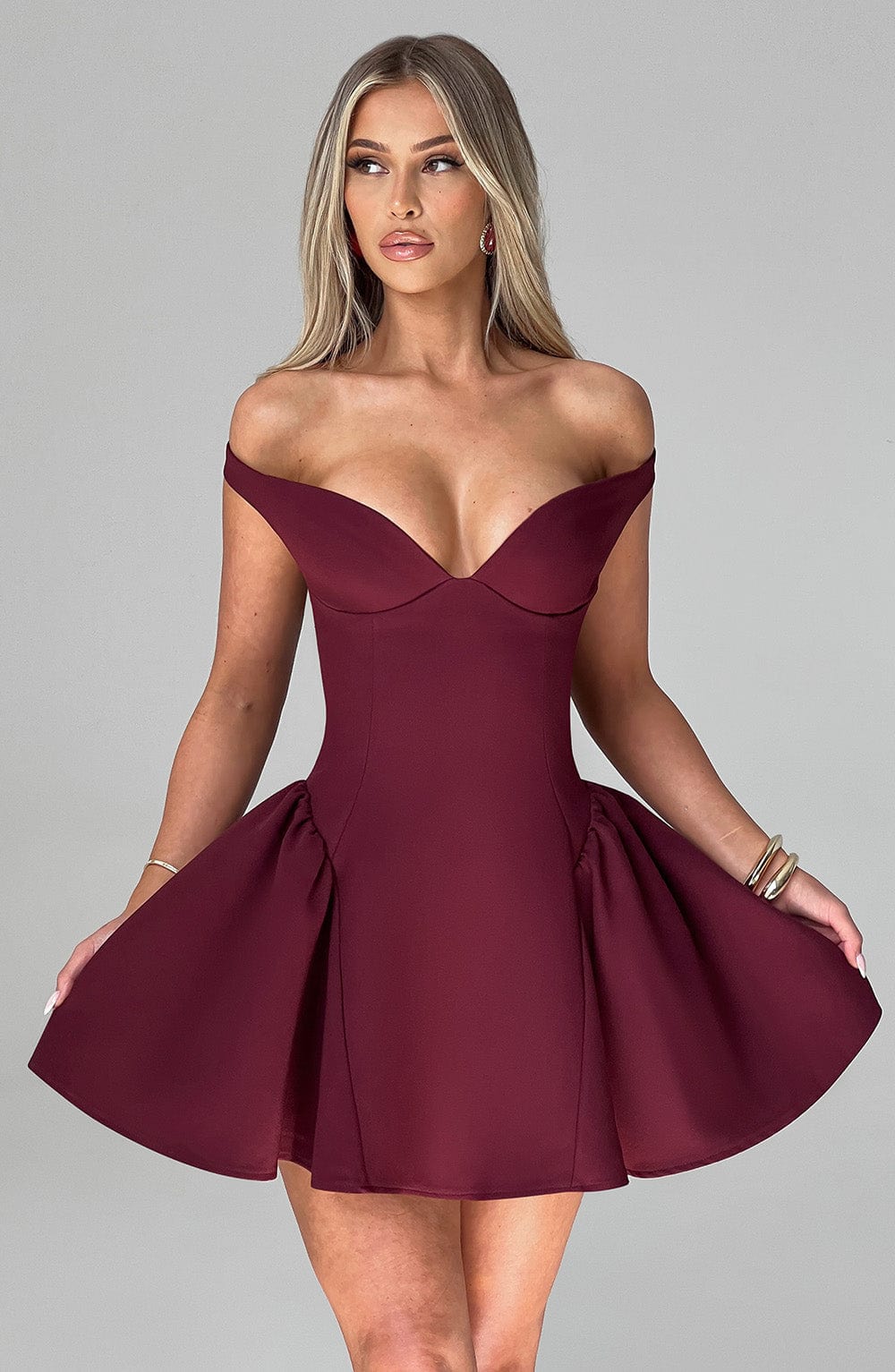 R.F Women's Dress Bardot Cherry Lacquer Crepe Cocktail