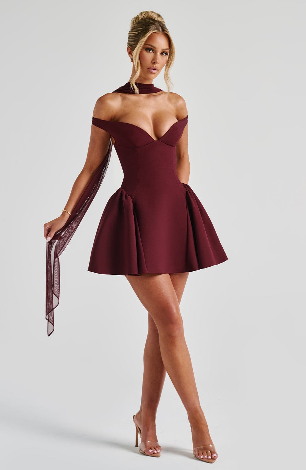 R.F Women's Dress Bardot Cherry Lacquer Crepe Cocktail