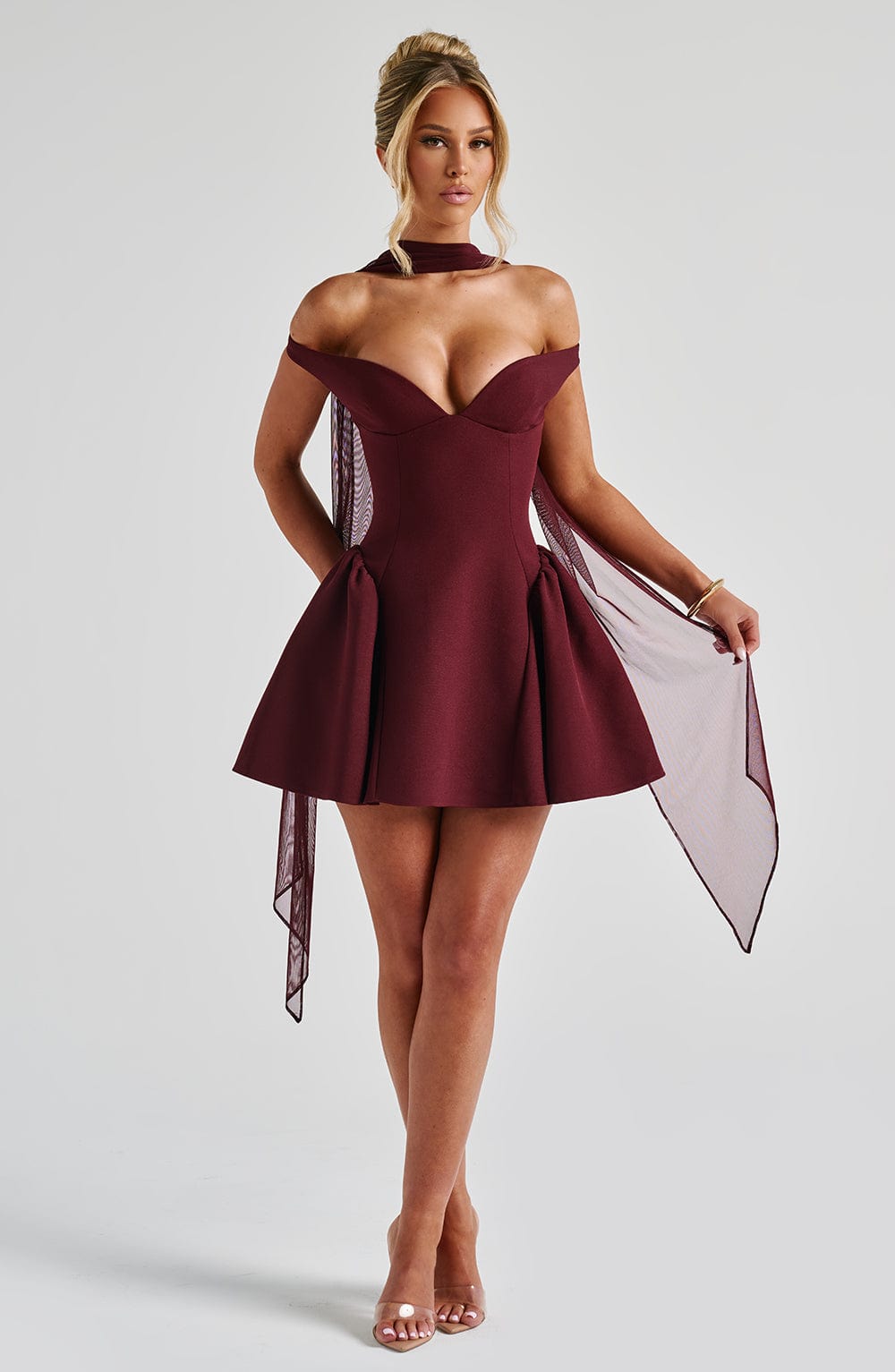 R.F Women's Dress Bardot Cherry Lacquer Crepe Cocktail