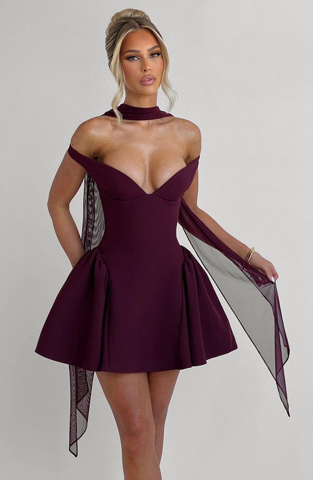 R.F Women's Dress Bardot Cherry Lacquer Crepe Cocktail