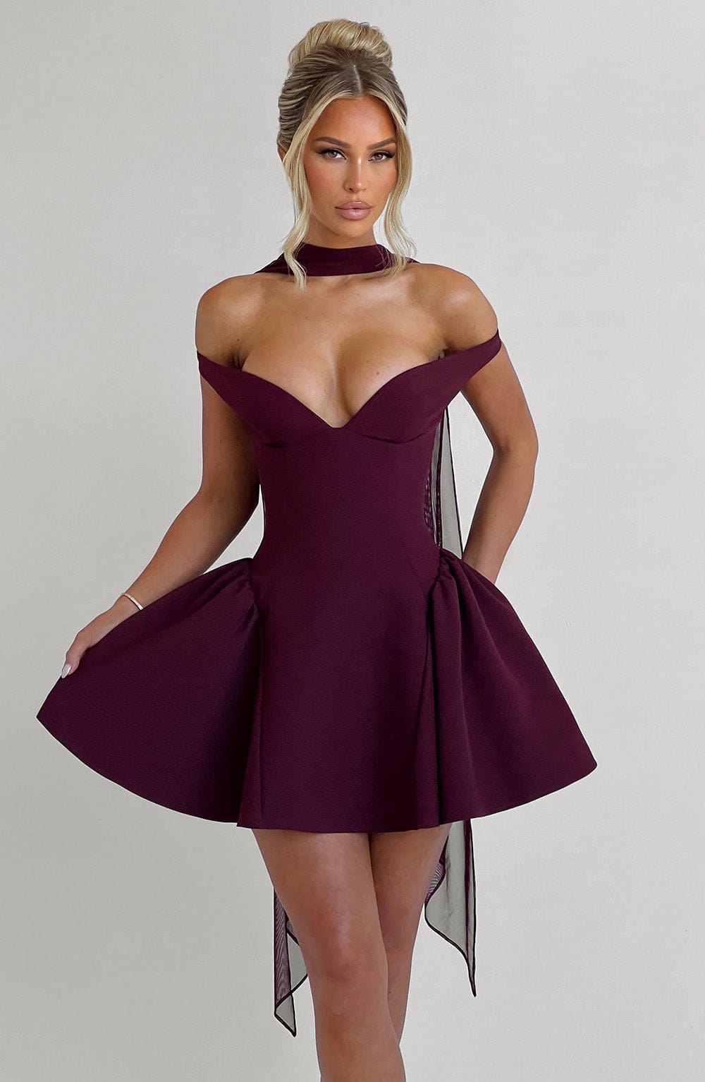 R.F Women's Dress Bardot Cherry Lacquer Crepe Cocktail