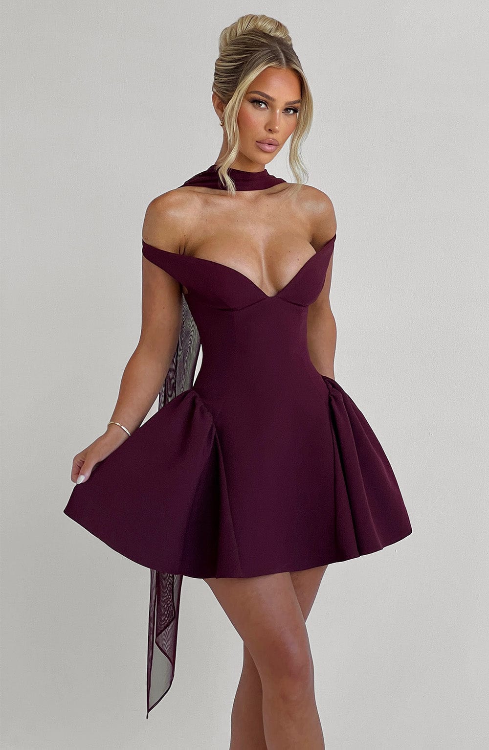 R.F Women's Dress Bardot Cherry Lacquer Crepe Cocktail
