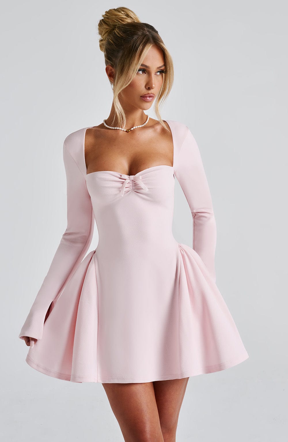 M.T Women's Dress Mini Long Sleeve Blush Crepe Party