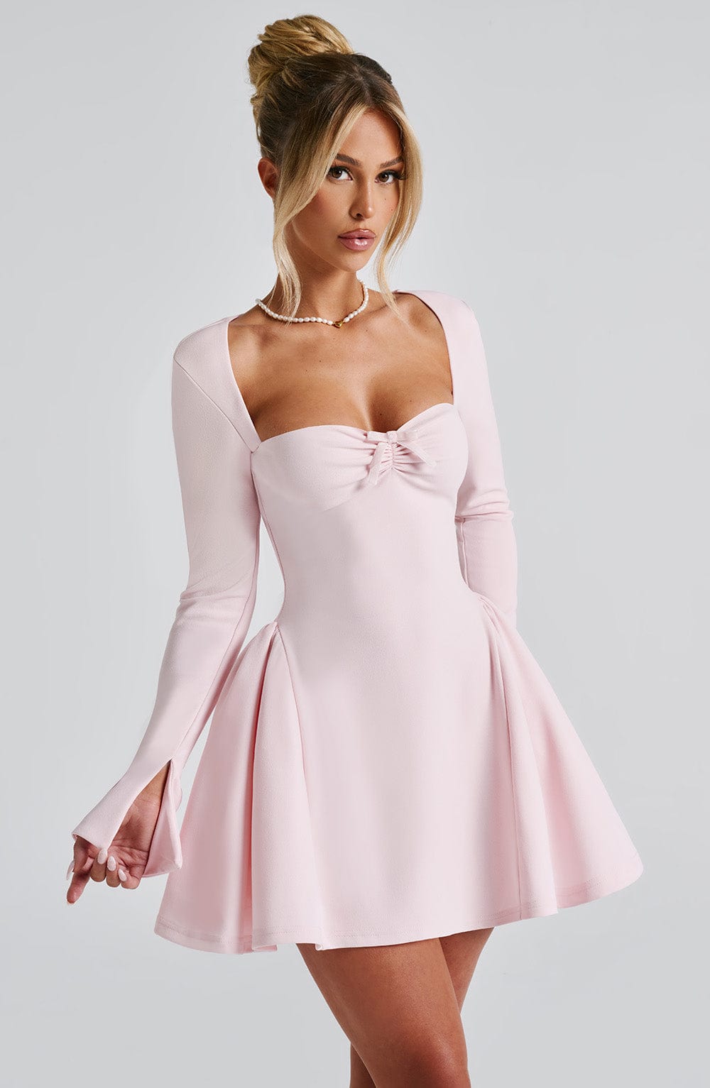 M.T Women's Dress Mini Long Sleeve Blush Crepe Party