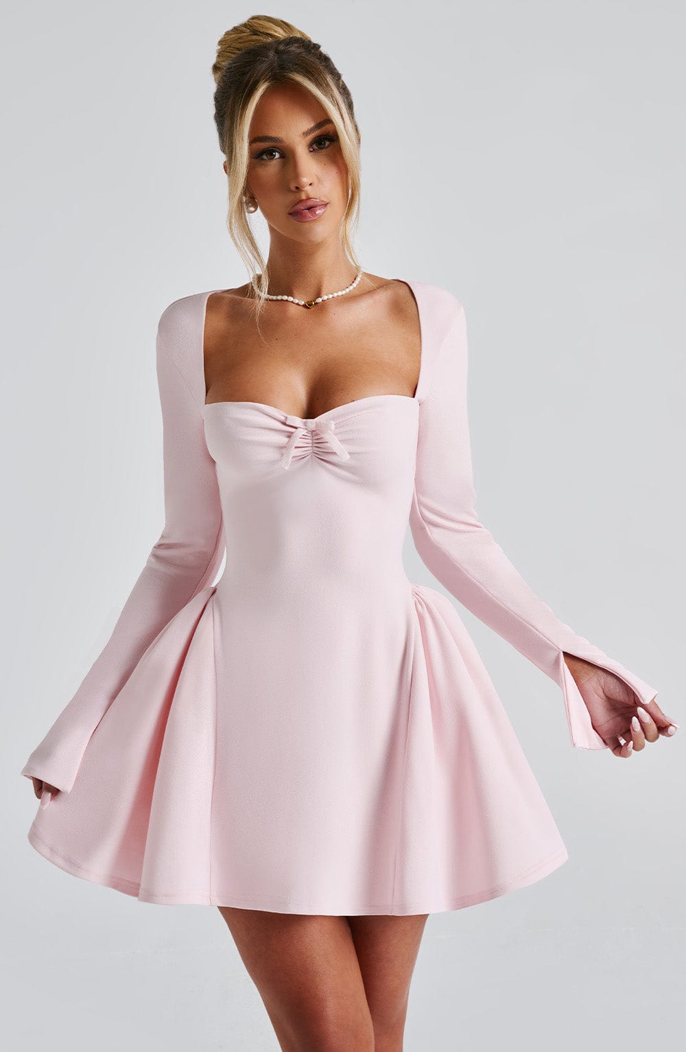 M.T Women's Dress Mini Long Sleeve Blush Crepe Party