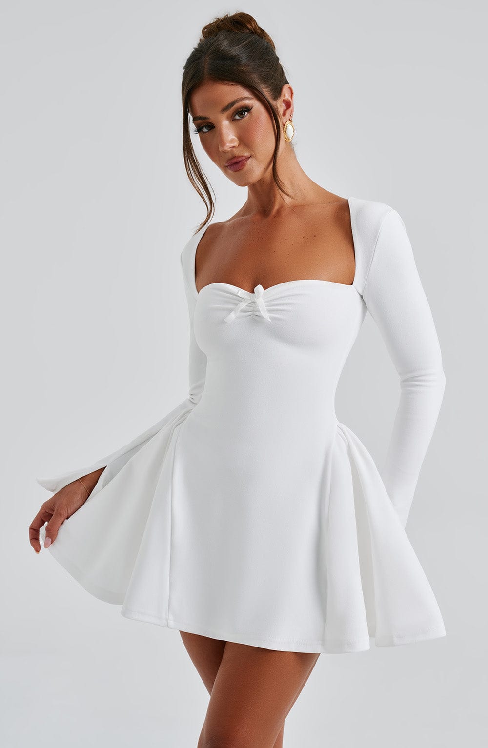 Women's Dress Megan Mini Long-Sleeve Ivory Crepe Party