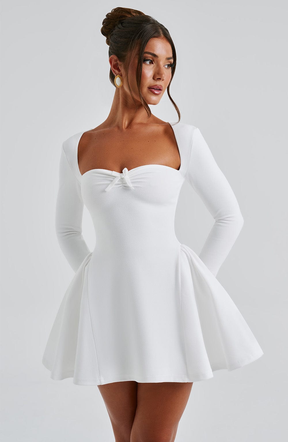 Women's Dress Megan Mini Long-Sleeve Ivory Crepe Party