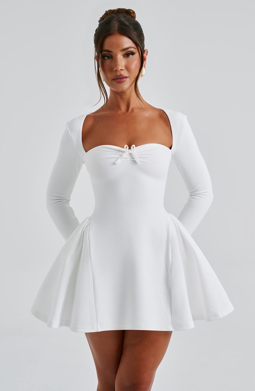 Women's Dress Megan Mini Long-Sleeve Ivory Crepe Party