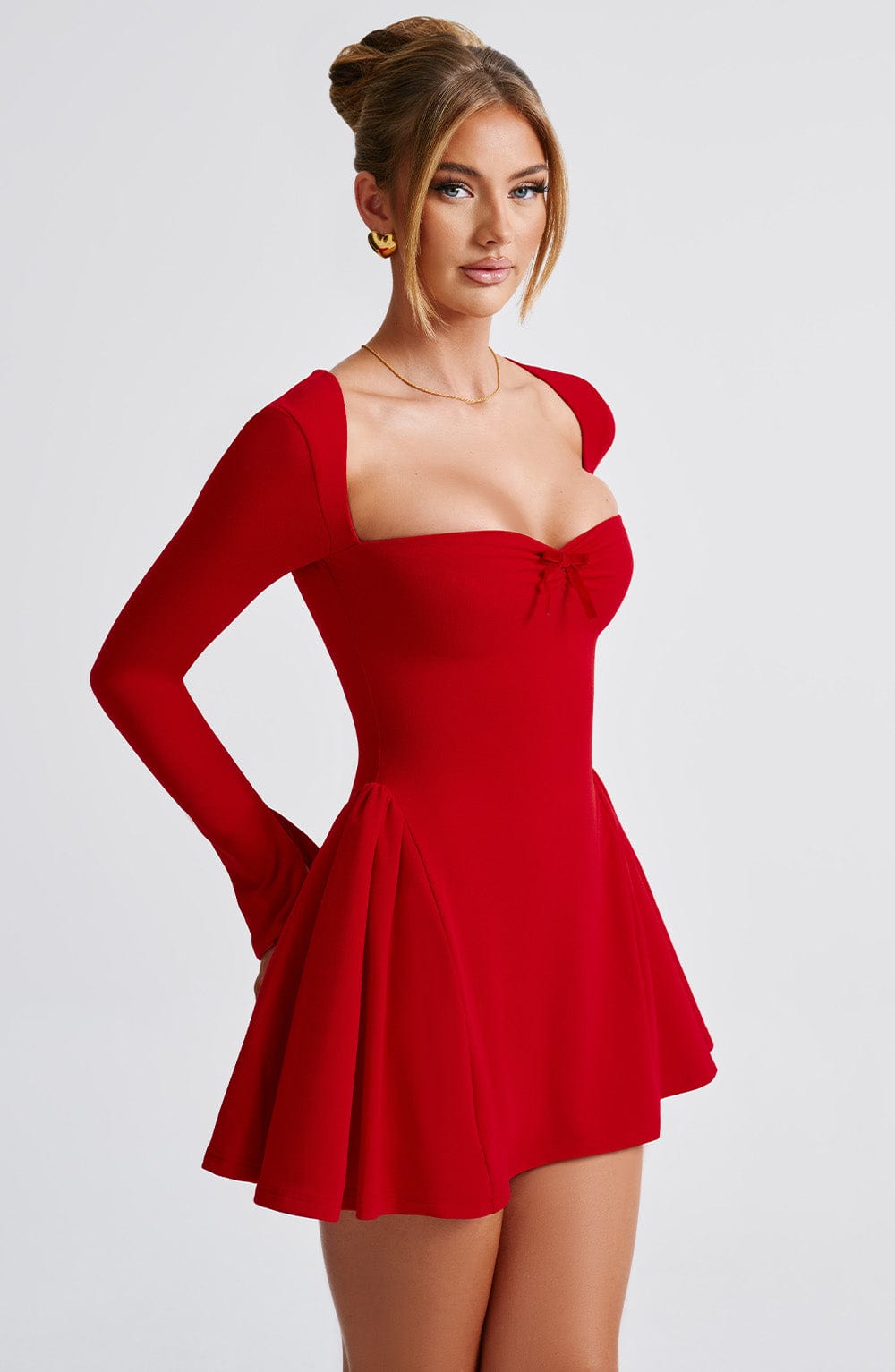 Women's Dress Megan Mini Flare Red Crepe Party