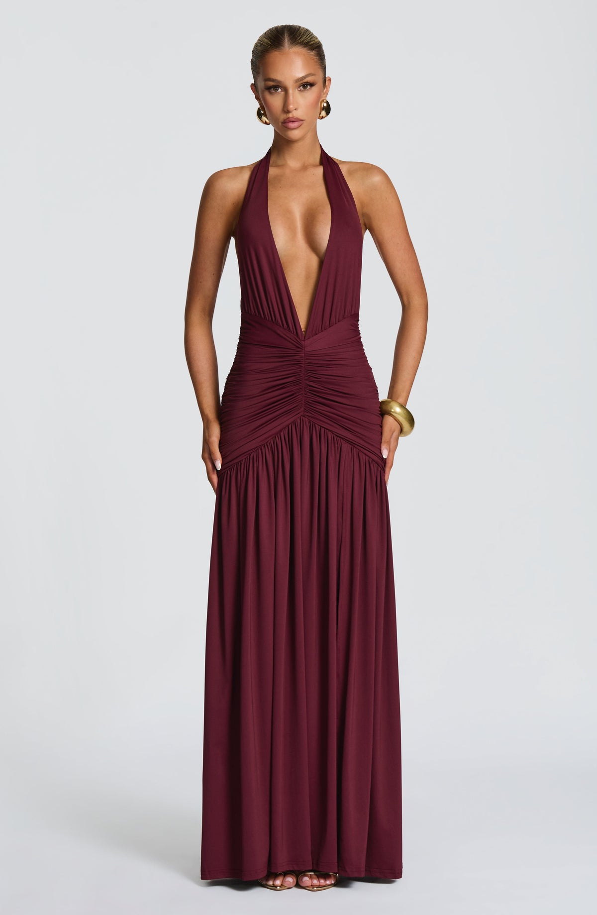 DIA Women's Dress Melania Maxi Cherry Lacquer Ruched Evening Party