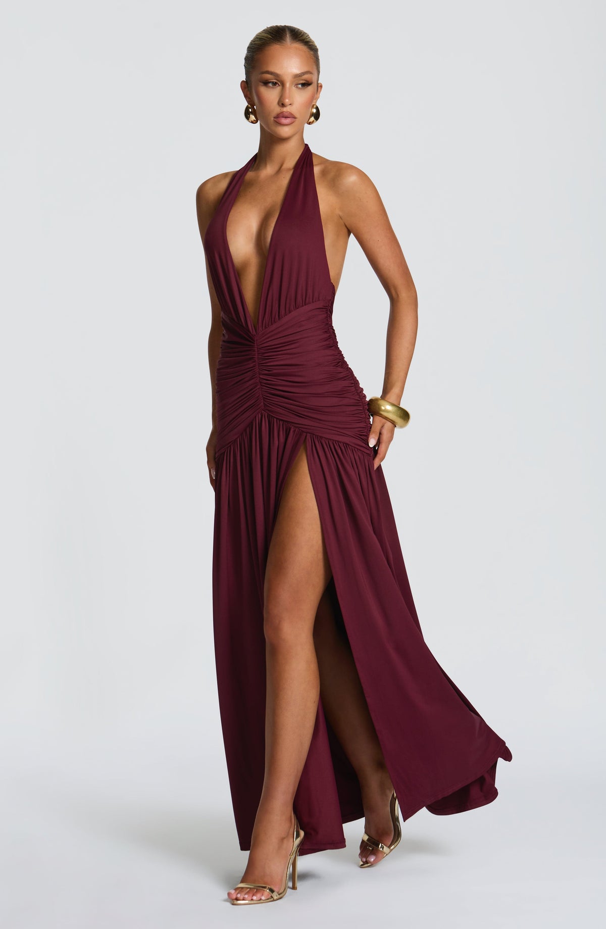 DIA Women's Dress Melania Maxi Cherry Lacquer Ruched Evening Party