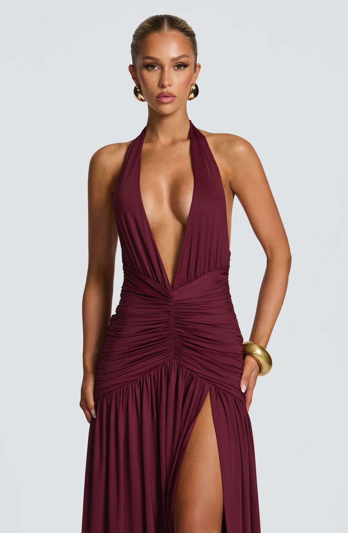 DIA Women's Dress Melania Maxi Cherry Lacquer Ruched Evening Party