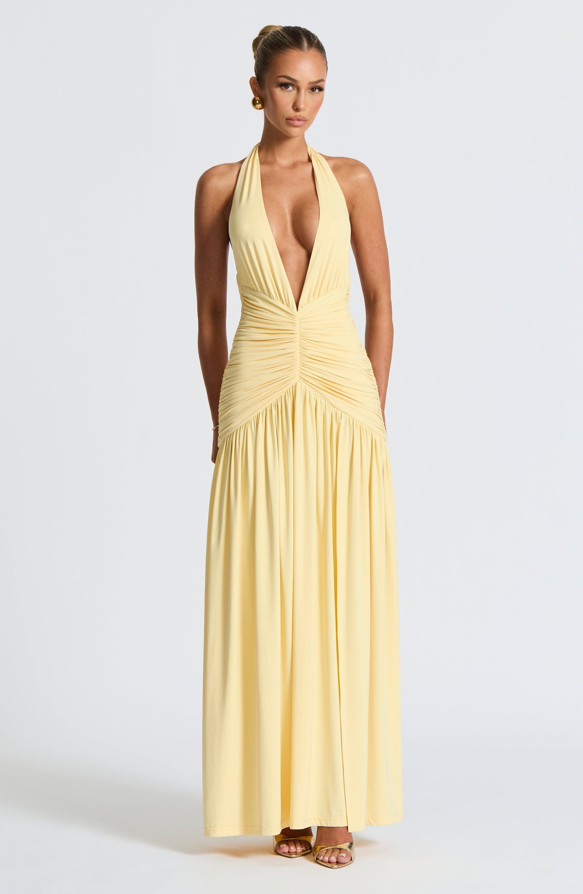 DIA Women's Dress Plunge Melania Lemon Slinky Ruched Party