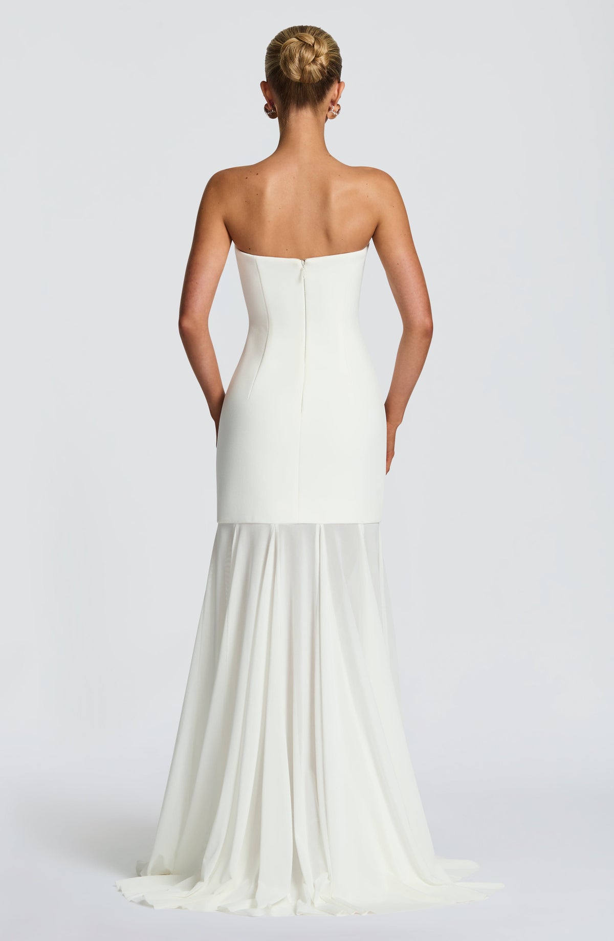 S.M Women's Dress Strapless Ivory Crepe Formal