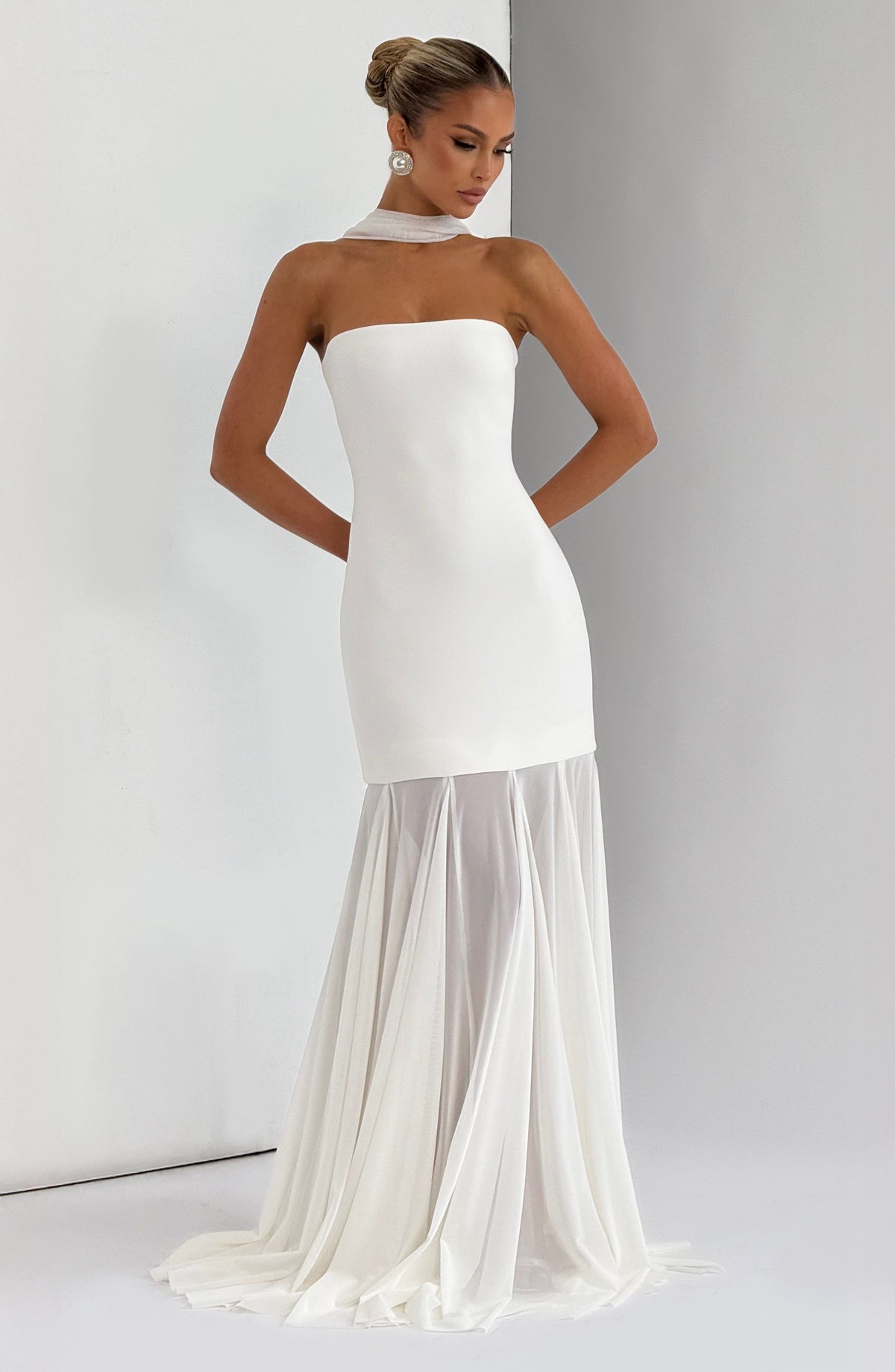 S.M Women's Dress Strapless Ivory Crepe Formal