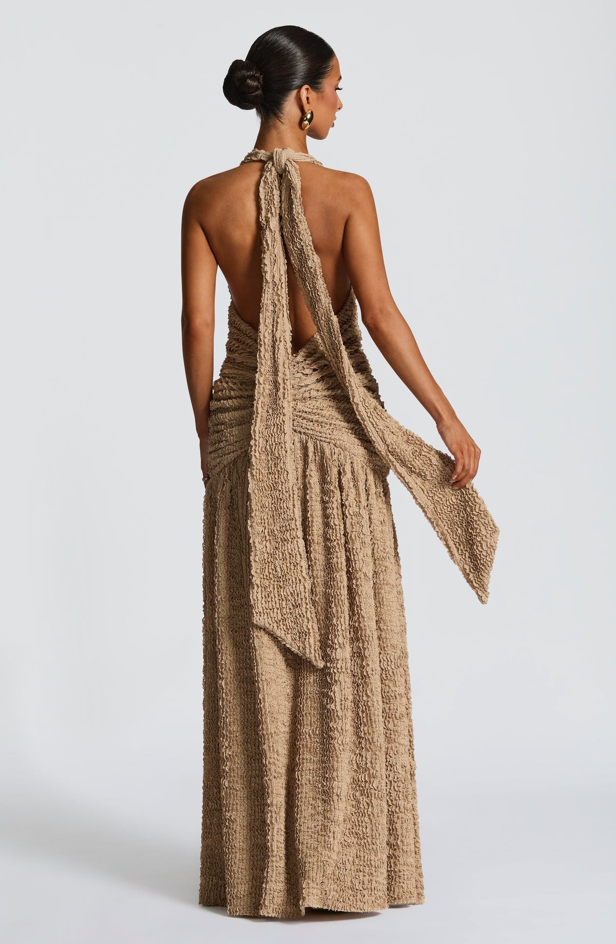 L.F Women's Dress Minerva Maxi Beige Cut-Out Ruched Formal Party