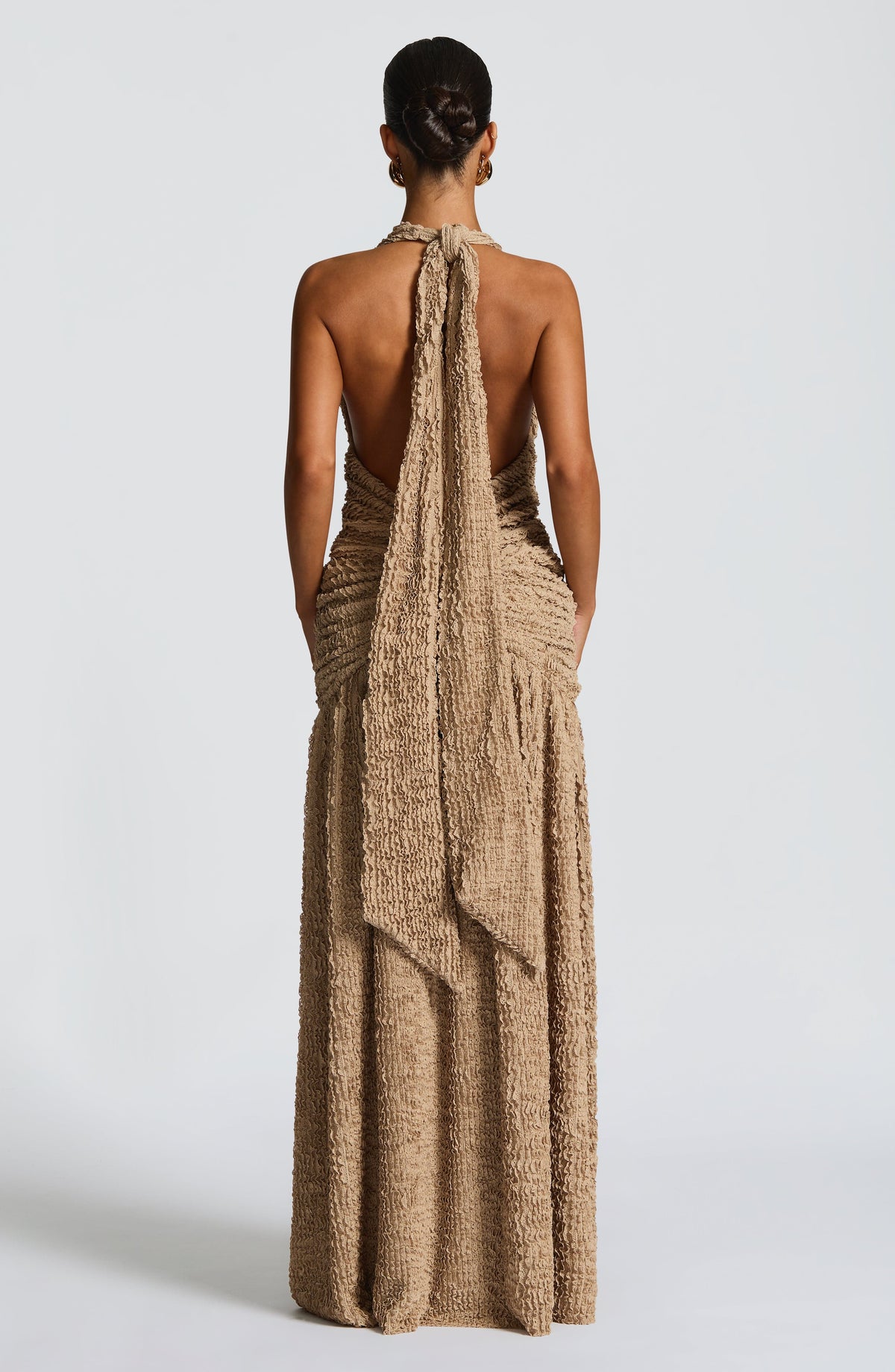 L.F Women's Dress Minerva Maxi Beige Cut-Out Ruched Formal Party
