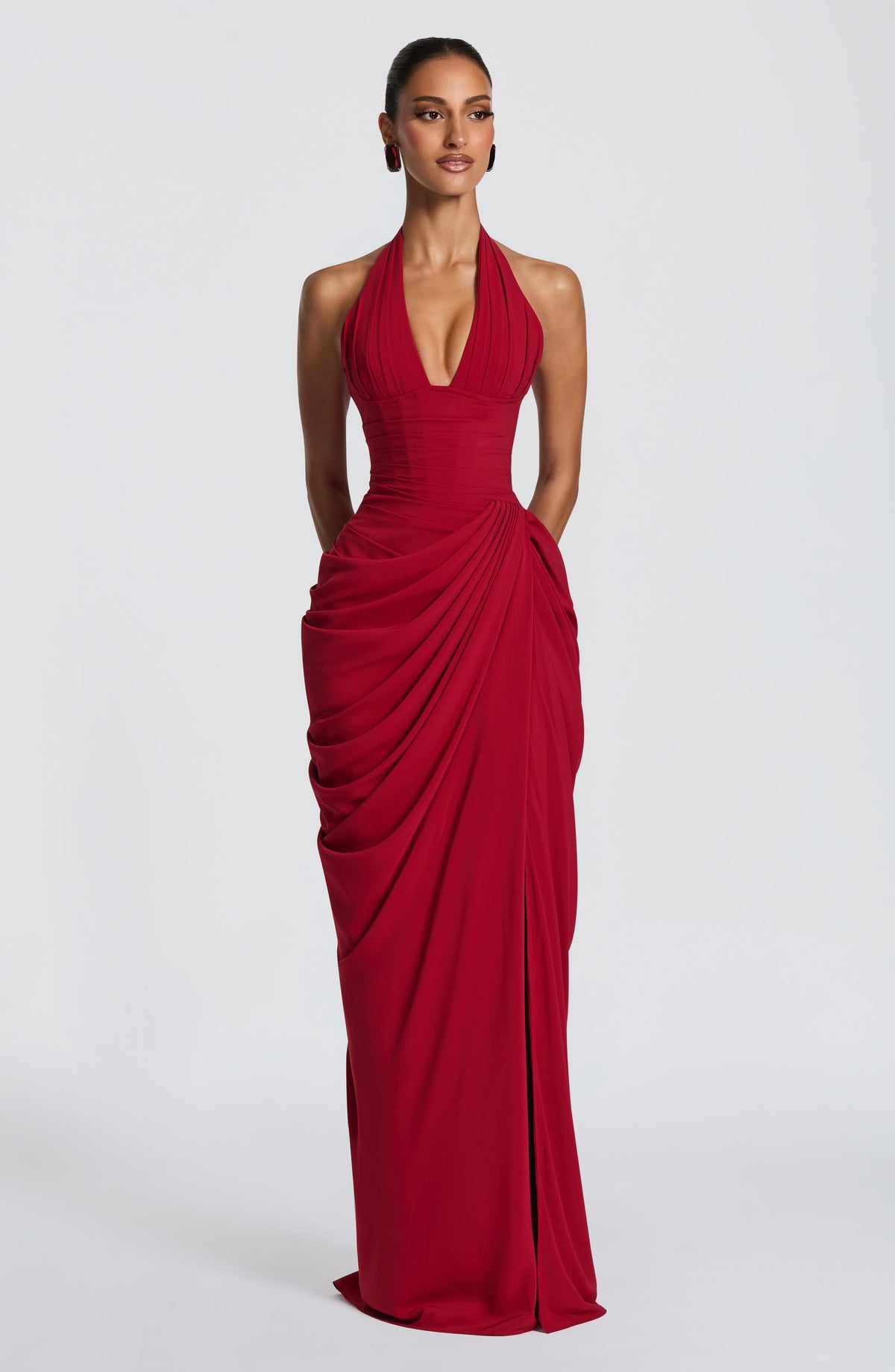 T.X Women's Dress Maxi Corset Deep Red Chiffon Formal