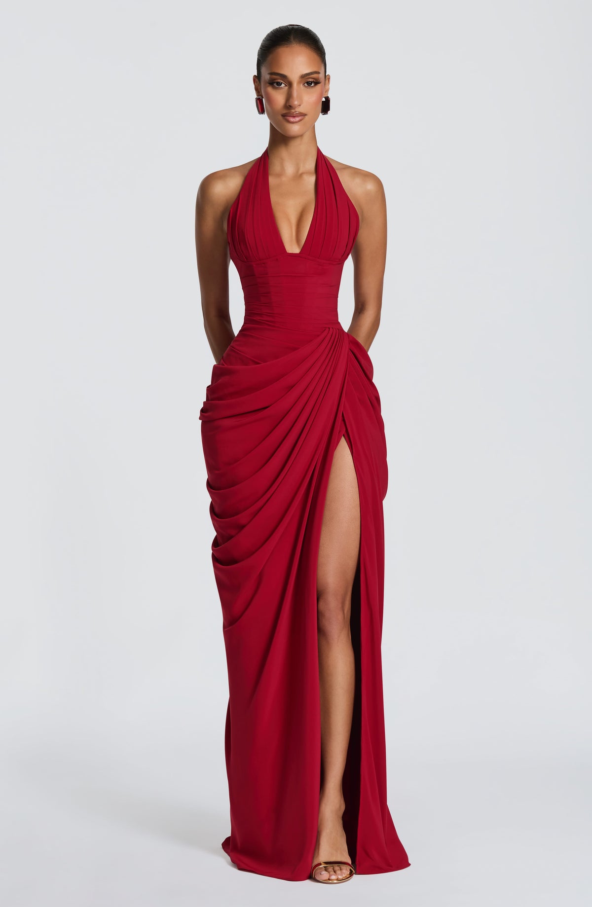 T.X Women's Dress Maxi Corset Deep Red Chiffon Formal