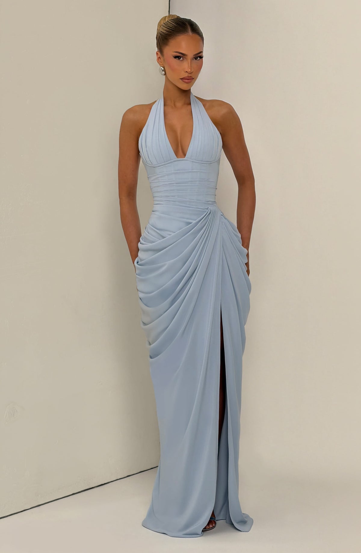 T.X Women's Dress Minette Maxi Glacier Blue Chiffon Corset Evening