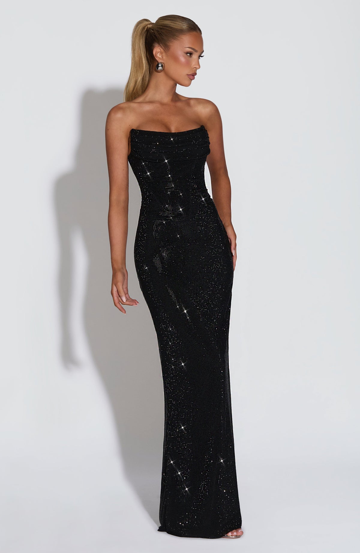L.F Women's Dress Mirabella Maxi Strapless Corset Black Mesh Evening