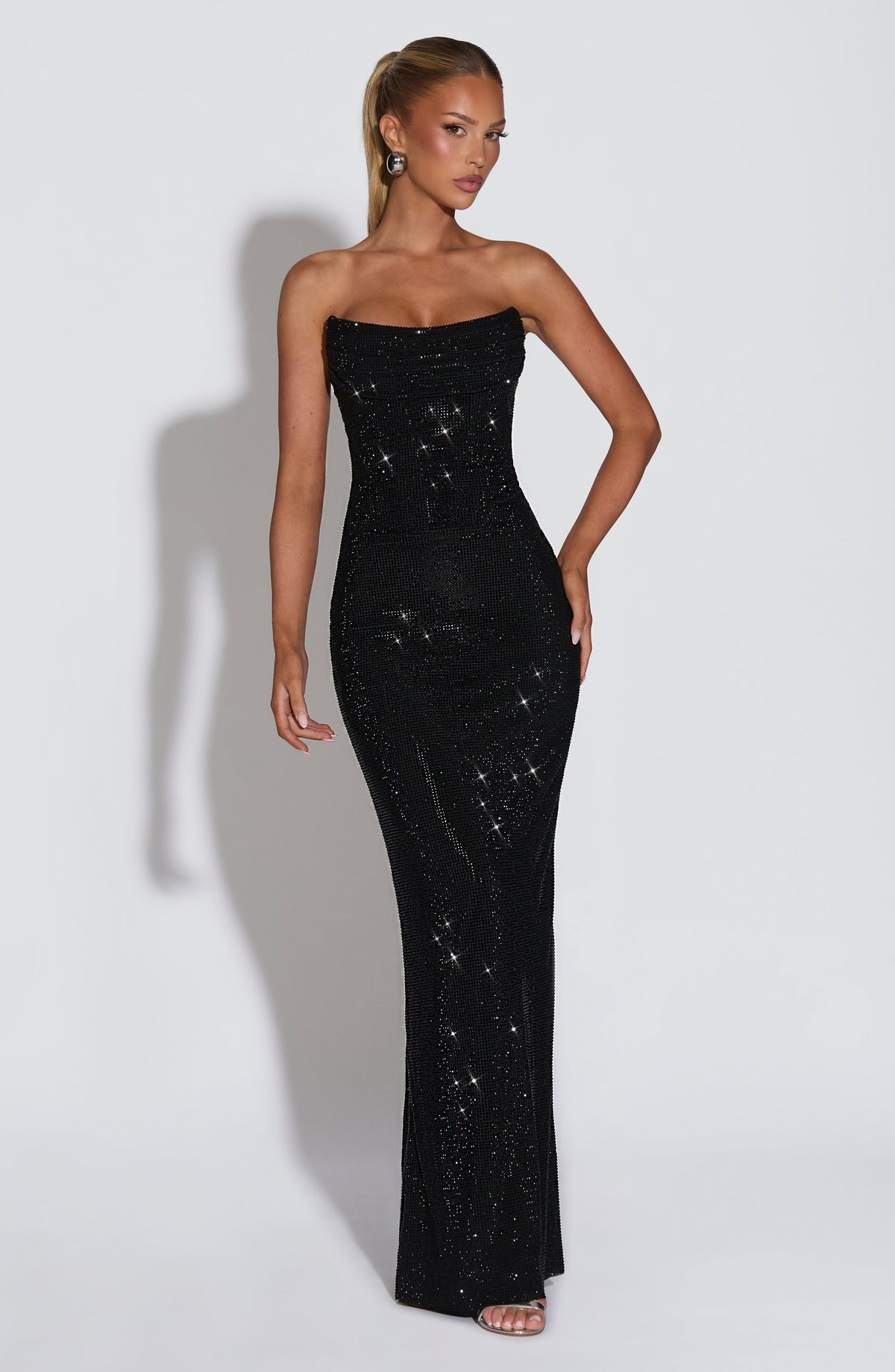 L.F Women's Dress Mirabella Maxi Strapless Corset Black Mesh Evening