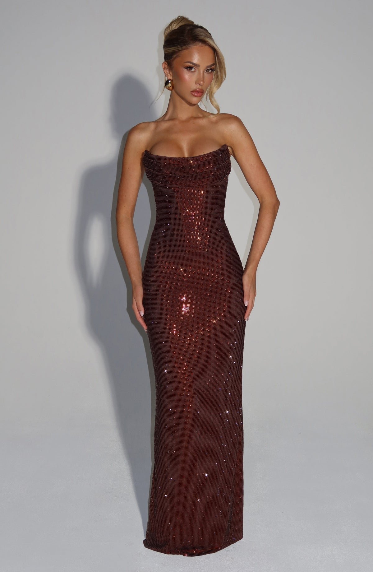 L.F Women's Dress Strapless Corset Plum Brown Embellished Formal