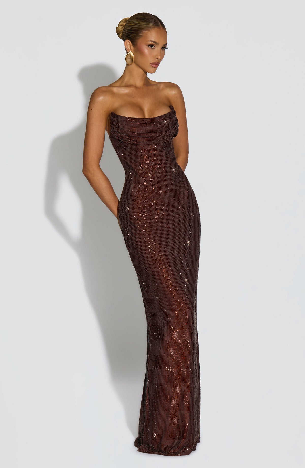 L.F Women's Dress Strapless Corset Plum Brown Embellished Formal