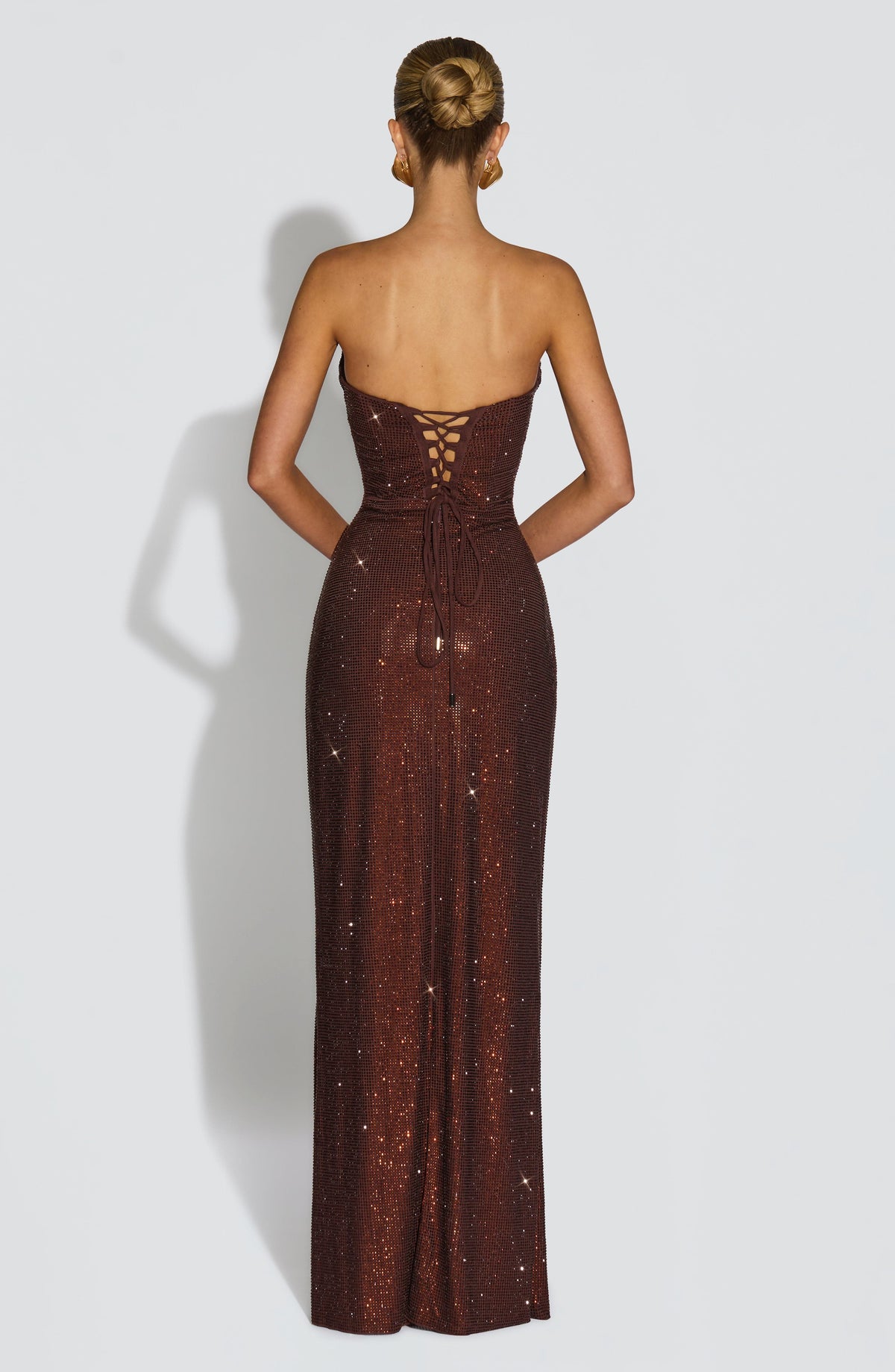 L.F Women's Dress Strapless Corset Plum Brown Embellished Formal