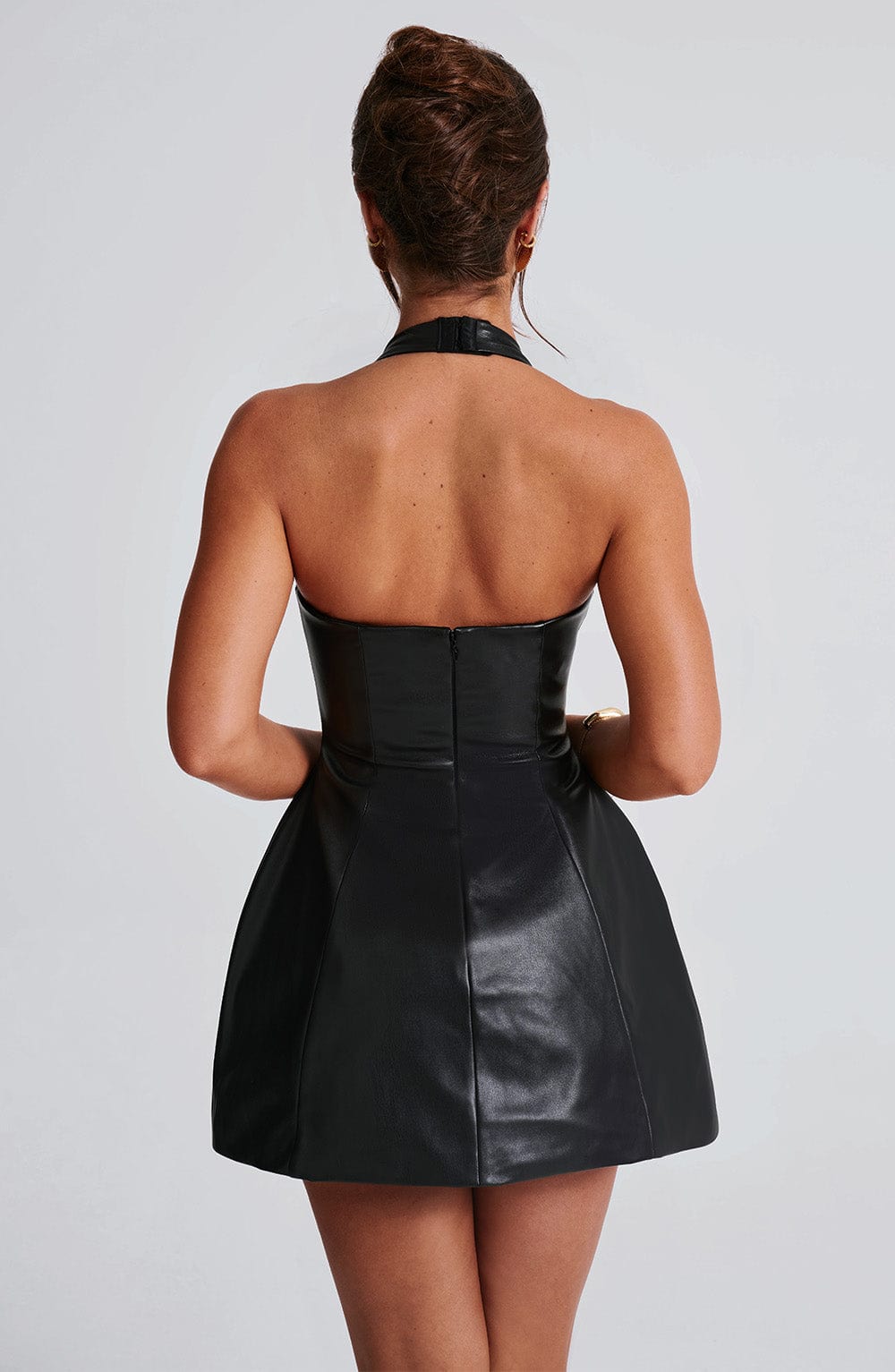 M.T Women's Dress Missy Bubble Hem Black Faux Leather Party