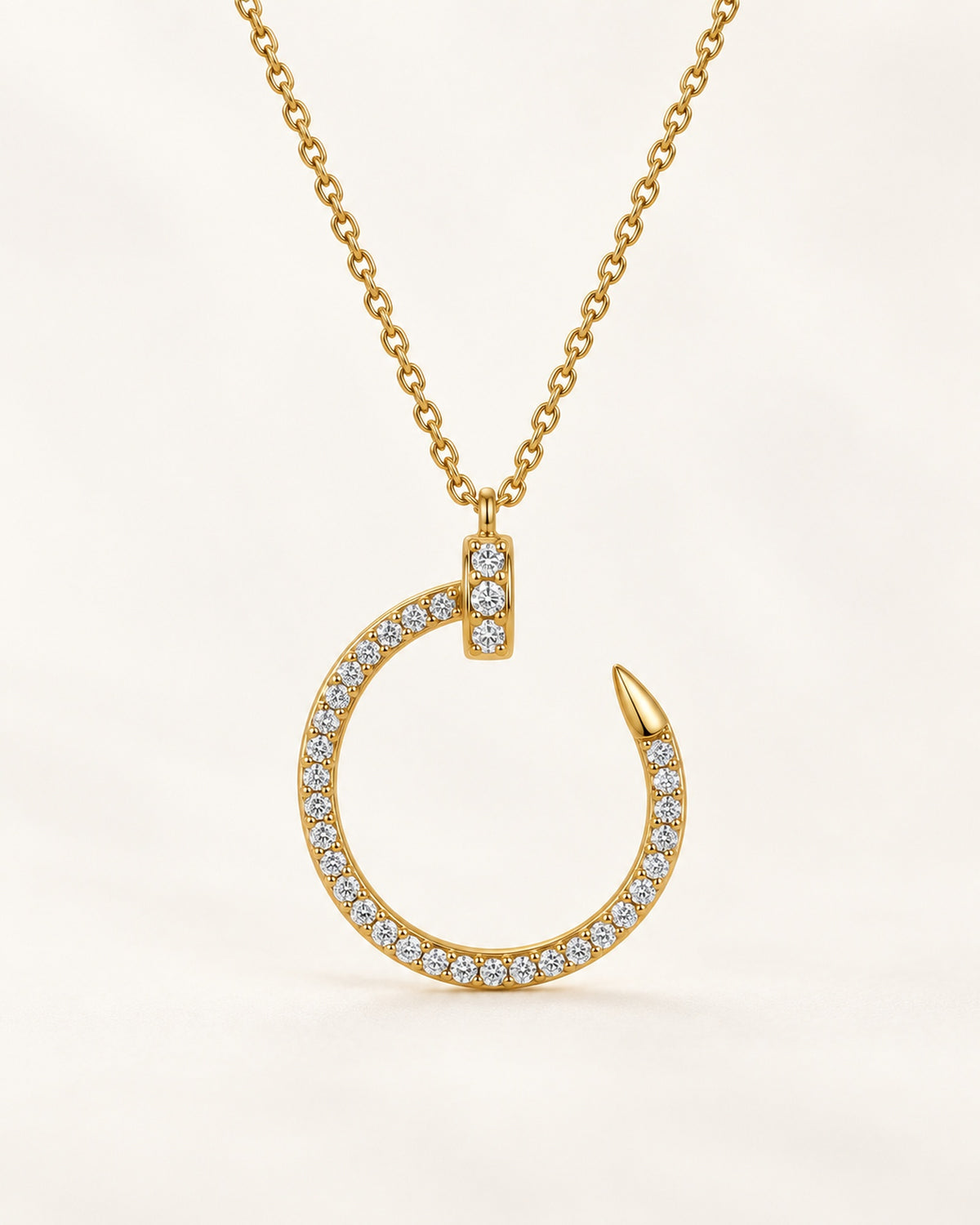 Women's S925 sterling silver moissanite crescent nail pendant necklace in gold tone