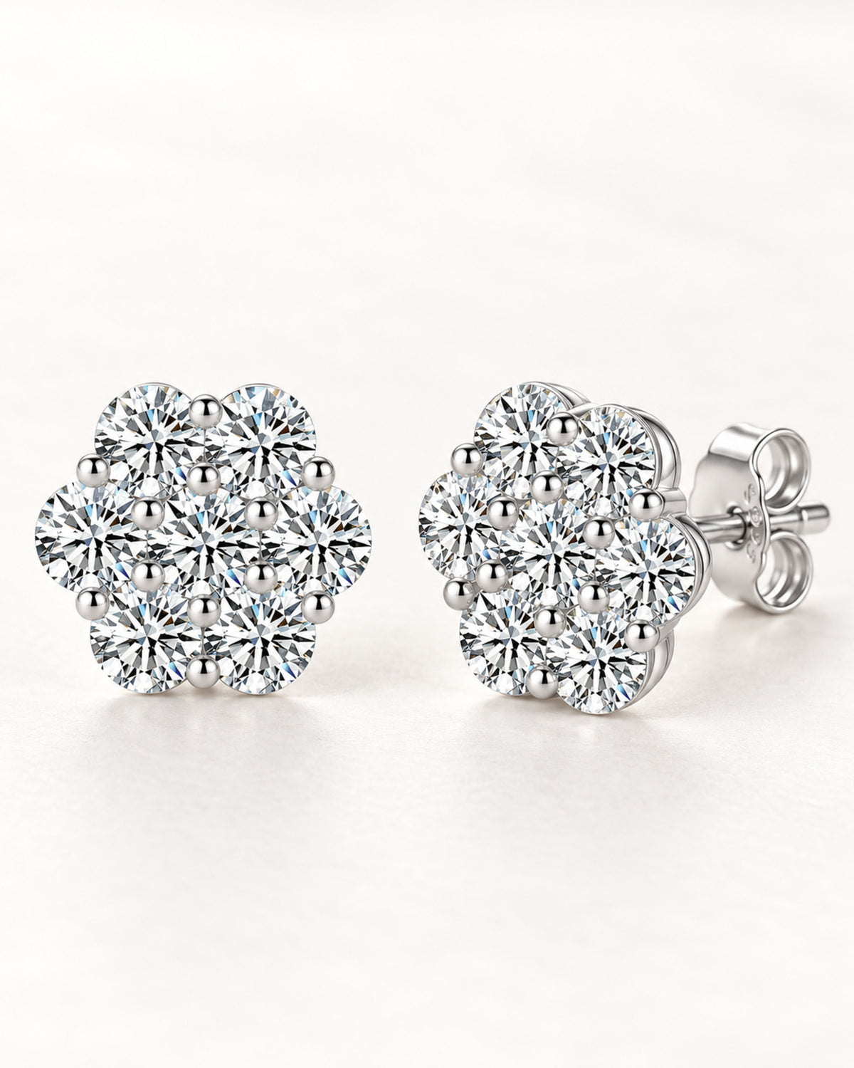 Women's moissanite flower cluster stud earrings in S925 sterling silver