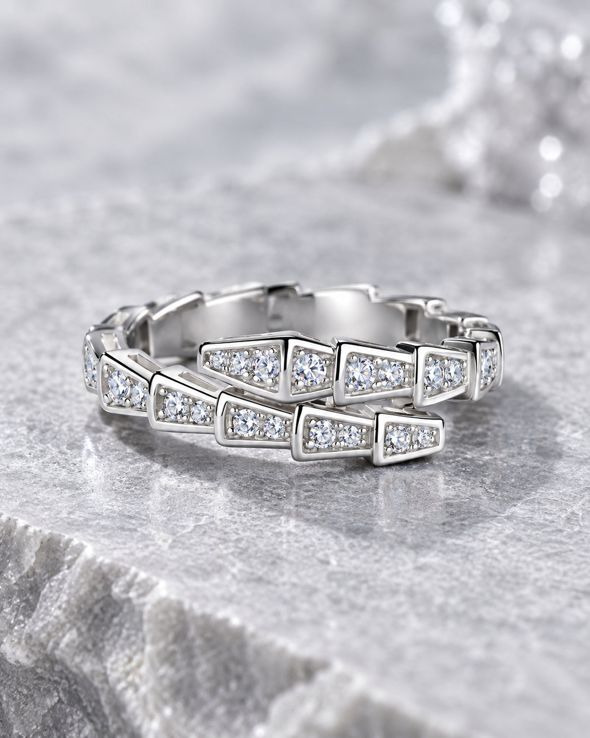 S925 sterling silver moissanite snake ring detailed front angle