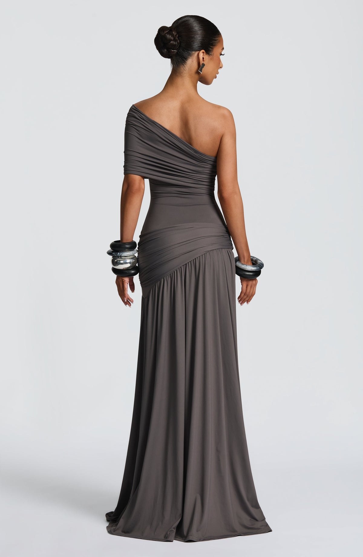 Women's Dress Wrap Maxi Charcoal Slinky Jersey Evening Formal