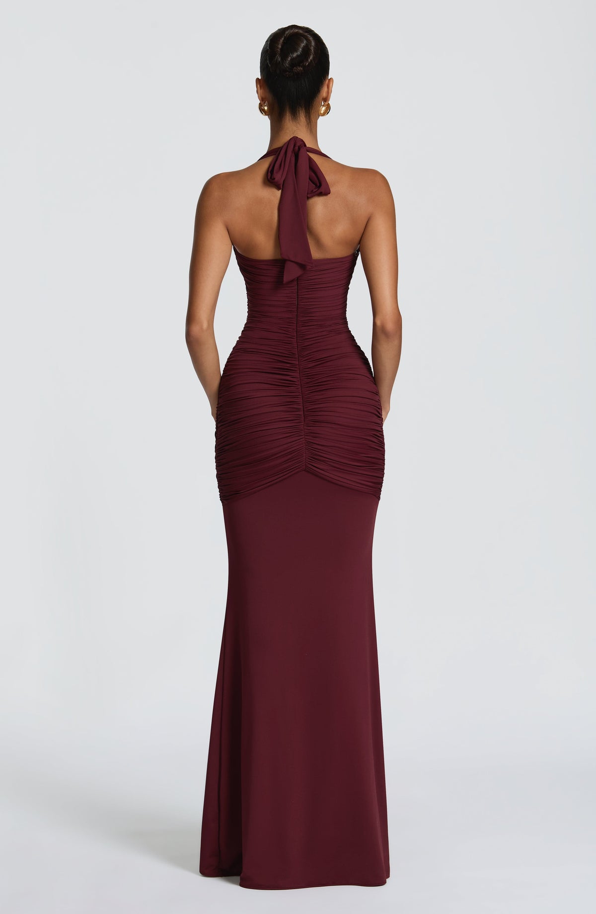 DIA Women's Maxi Dress Plunge Ruched Cherry Lacquer Slinky Jersey Evening