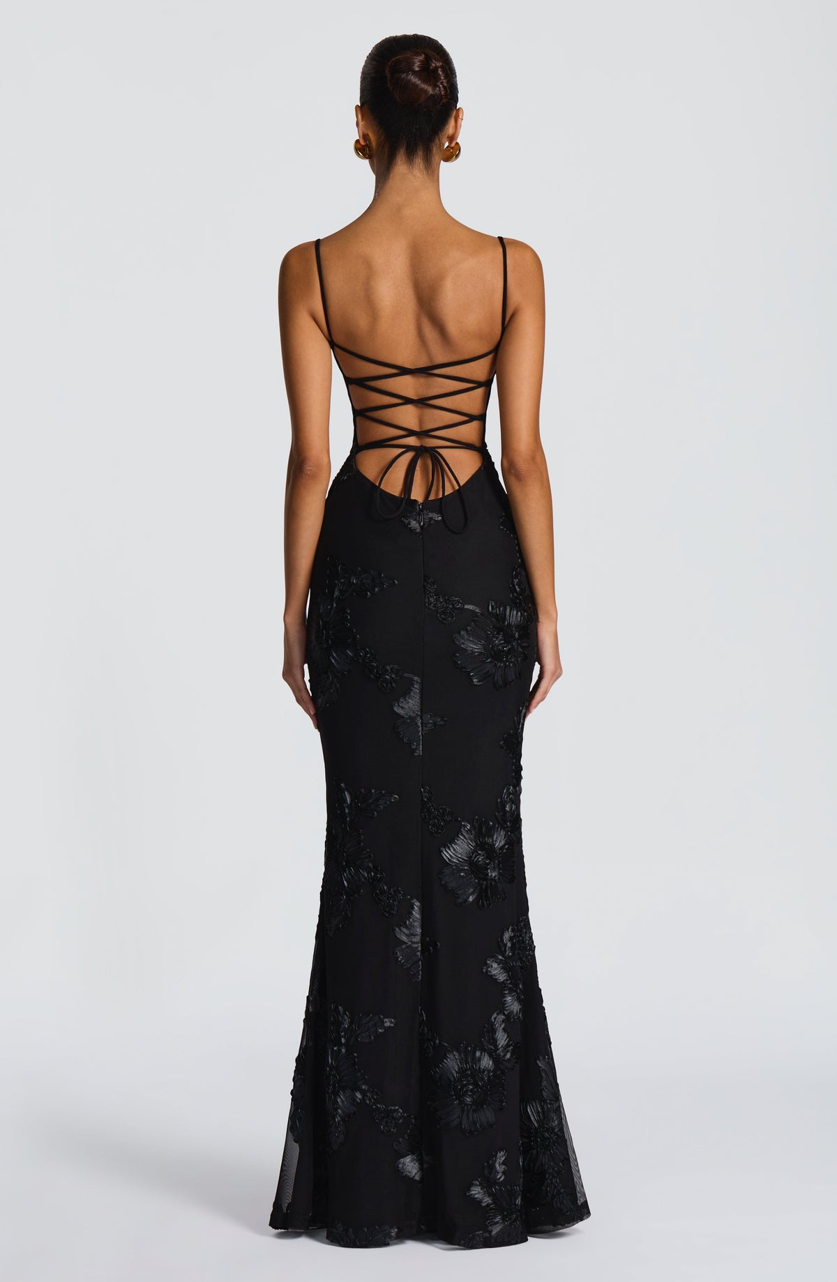 Nefertiti Women's Dress Maxi Corset Black Floral Mesh Formal