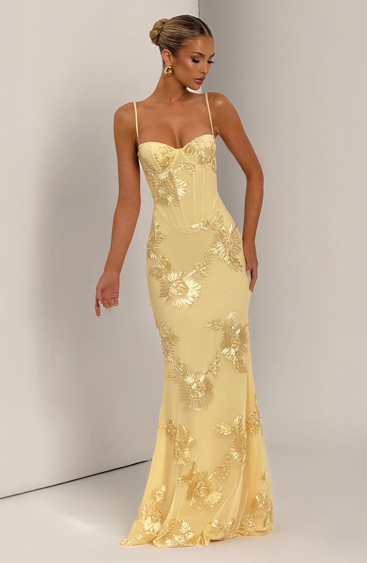 L.F Women's Dress Corset Lemon Floral Appliqué Evening