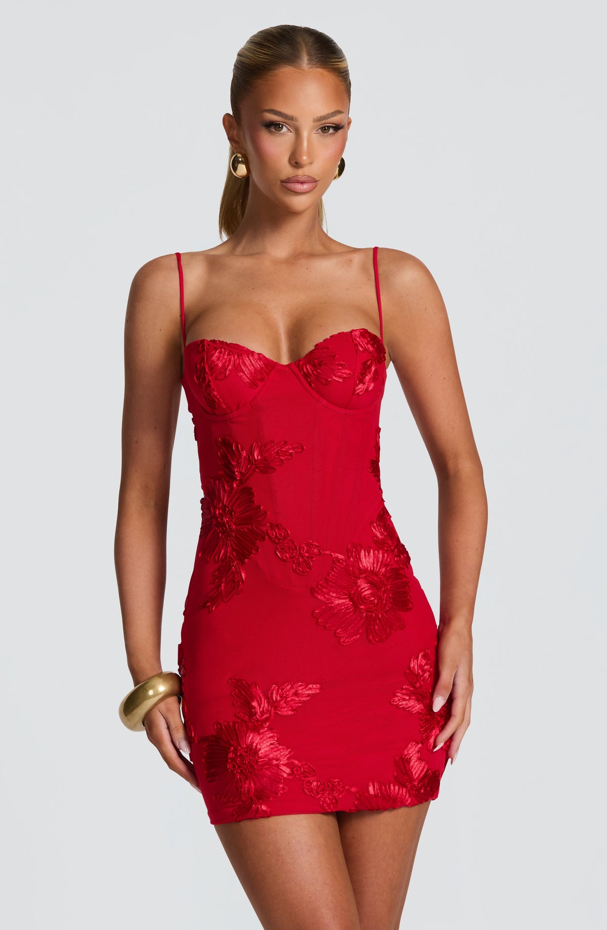 L.F Women's Dress Corset Mini Red Mesh Applique Party