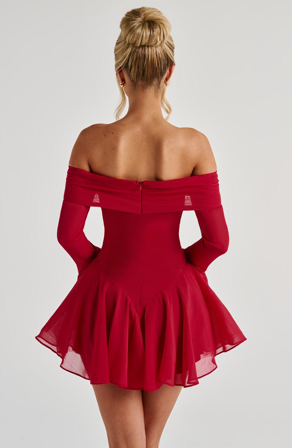 Women's Dress Bardot Playsuit Red Chiffon Evening Party