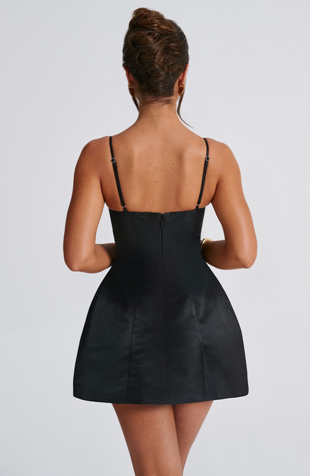 M.T Women's Dress Nicole Bubble Hem Black Satin Party