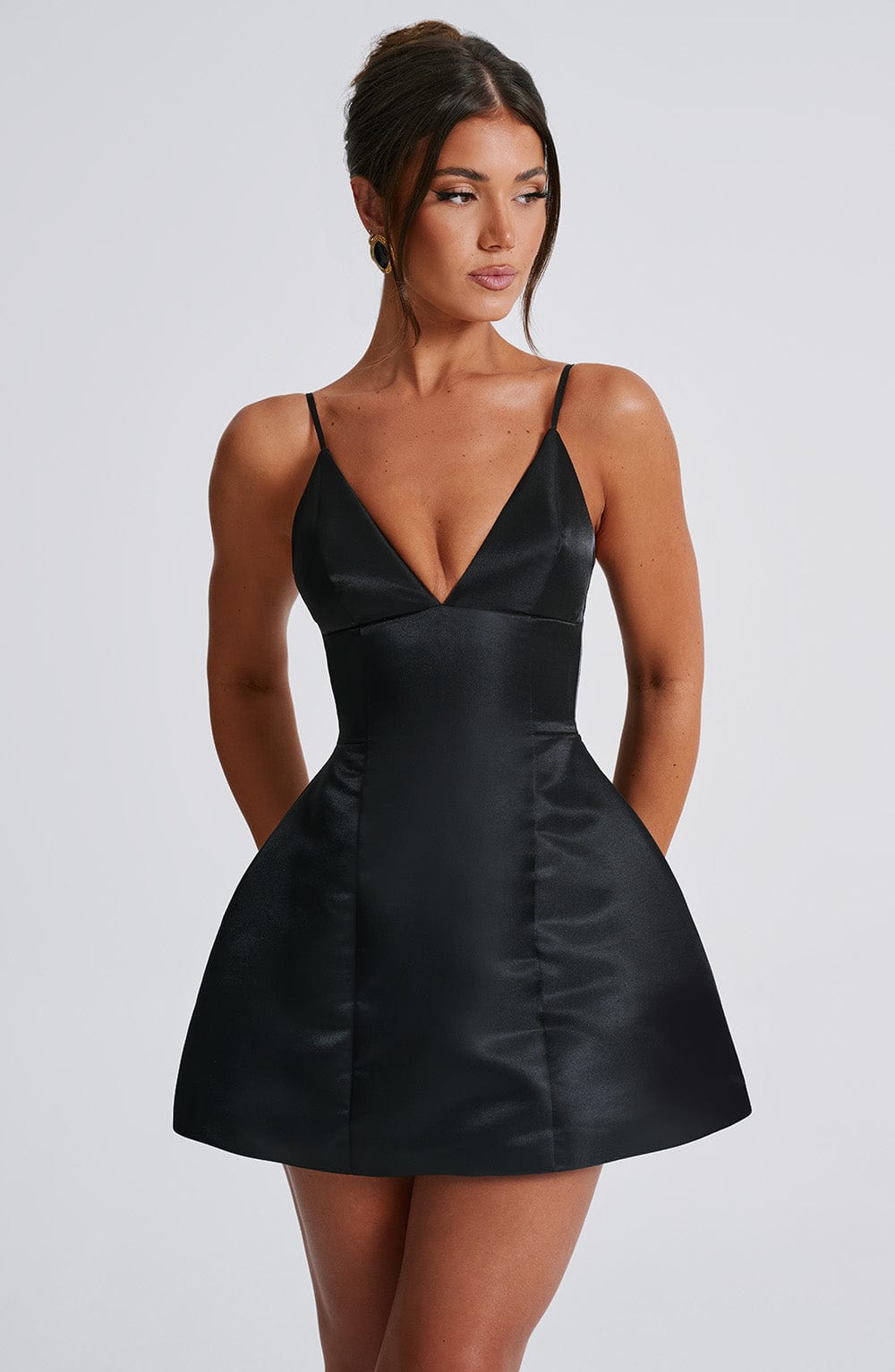 M.T Women's Dress Nicole Bubble Hem Black Satin Party