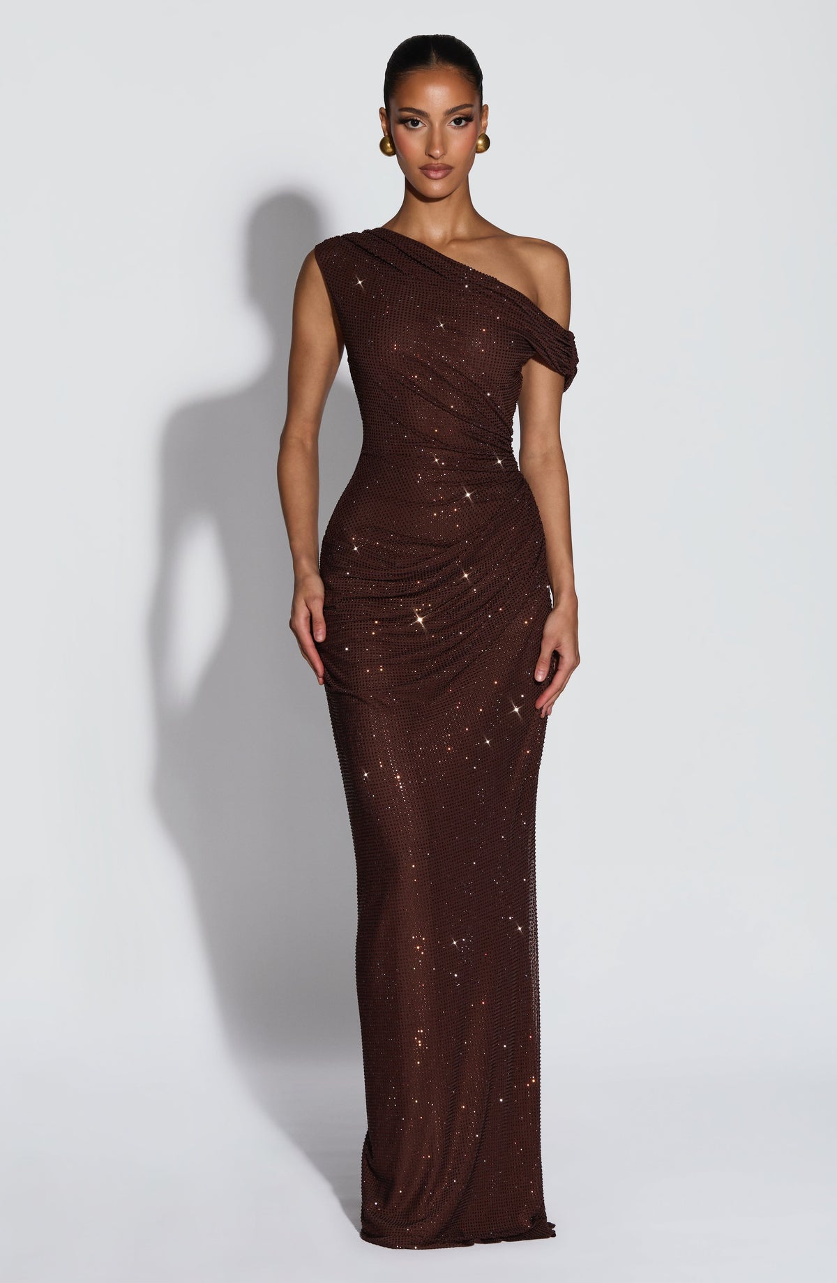 T.X Women's Dress Ottilie Maxi Plum Brown Rhinestone Mesh Formal Evening